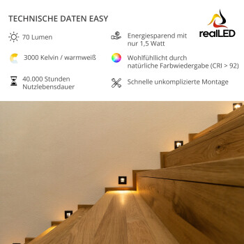 realLED Treppenleuchte EASY 1,5 W 3000K warmweiß weiß / schwarz / silber