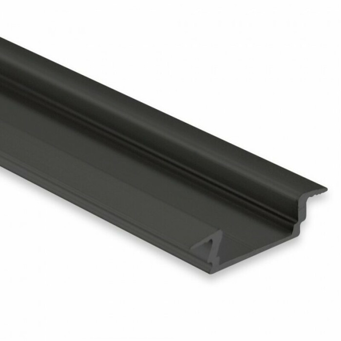 Alu-Einbau-Profil Typ 5 200 cm, flach, Flügel, pulverbeschichtet schwarz RAL 9005 für LED-Streifen bis 12mm