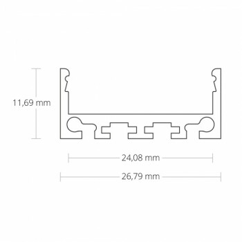 Alu-Aufbau-Profil Typ 9 200 cm, flach, pulverbeschichtet weiß RAL 9010 für LED-Streifen bis 24 mm